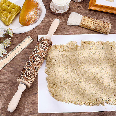 Flower Print Wood Rolling Pin AJEW-WH0314-689A-1