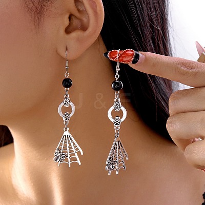 Halloween Alloy Skull Dangle Earrings EJEW-K316-01B-AS-1