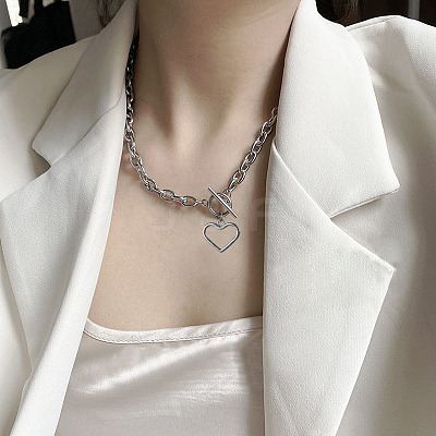 Heart Stainless Steel Pendant Paperclip Chain Necklaces FS-WGB7F21-02-1