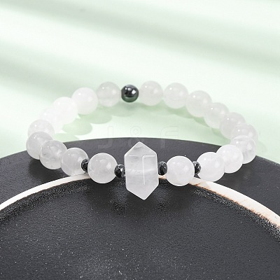 Natural Quartz Crystal Beaded Stretch Bracelet for Women BJEW-A145-01H-1