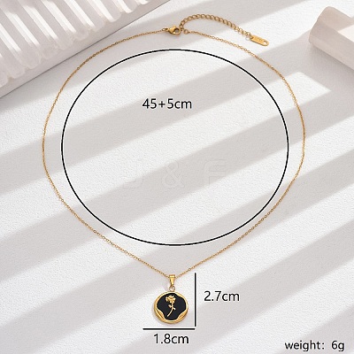 Vintage Luxury 201 Stainless Steel Enamel Rose Pendant Necklaces for Women Daily Wear YQ3958-1-1