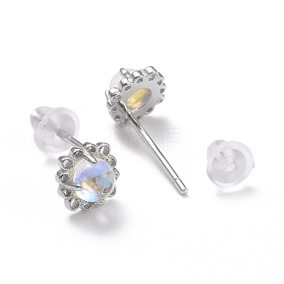 Anti-Tarnish Rhodium Plated 925 Sterling Silver Stud Earrings EJEW-M202-02P-1
