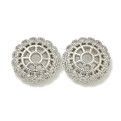 Rack Plating Brass Micro Pave Clear Cubic Zirconia Bead Caps KK-K386-12P-1