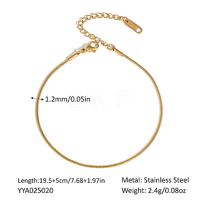 1.2MM 304 Stainless Steel Round Snake Chain Anklets for Women ZY1276-1-1
