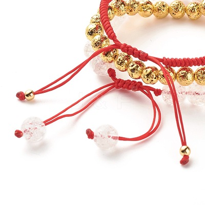 Natural Crackle Quartz & Lava Rock Braided Bead Bracelets Set BJEW-JB07212-04-1