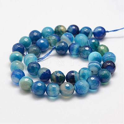 Faceted Natural Striped Agate/Banded Agate Beads Strands G-F447-8mm-H04-1
