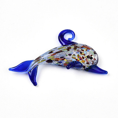 Handmade Silver Foil Lampwork Big Pendants LAMP-T023-13B-1