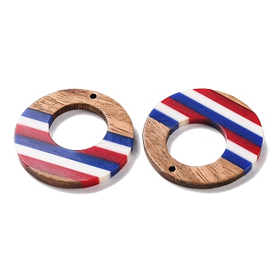 Independence Day Opaque Striped Resin & Walnut Wood Pendants RESI-U010-02J-1
