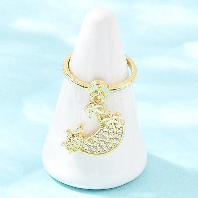 Adjustable Brass Micro Pave Cubic Zirconia Pendant Finger Rings for Women RJEW-A090-01B-G-1