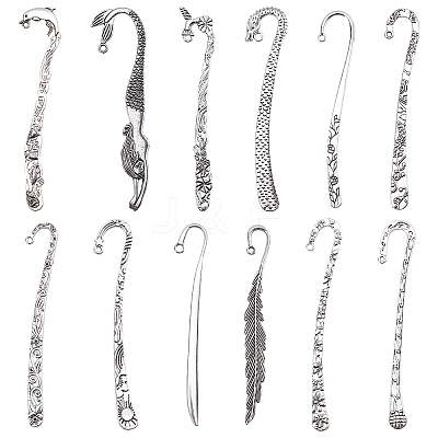 12Pcs 12 Styles Tibetan Style Alloy Bookmarks PALLOY-SC0003-81-1