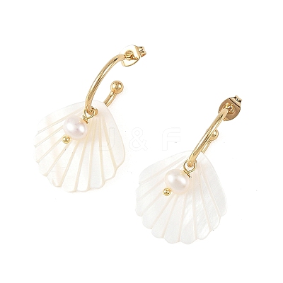 304 Stainless Steel & Natural Freshwater Shell Stud Dangle Earrings EJEW-JE07496-1