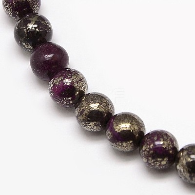Electroplate Gemstone Natural Pyrite Round Beads Strands G-L129-6mm-02-1
