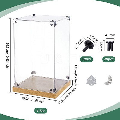 Transparent Acrylic Minifigure Display Cases with Wooden Base ODIS-WH0030-298B-1