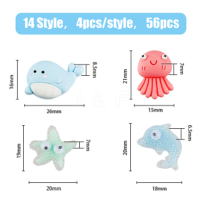 56Pcs 14 Styles Ocean ThemeOpaque Resin Cabochons CRES-HY0001-02-1
