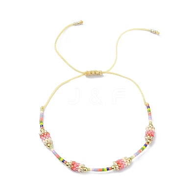 Glass Seed Column Link Bracelet BJEW-MZ00030-02-1