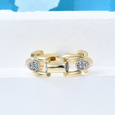 Brass Micro Pave Clear Cubic Zirconia Cuff Rings for Women RJEW-G347-02G-1