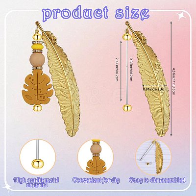 5Pcs Alloy Feather Pendant Bookmarks AJEW-SZ0002-63-1