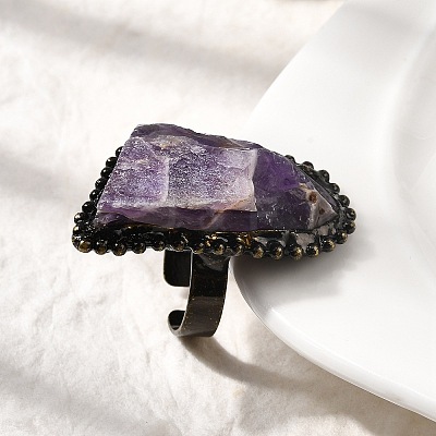Natural Amethyst Irregular Nugget Open Cuff Rings G-A278-03AB-01-1