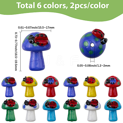 12Pcs 6 Colors Handmade Lampwork Beads LAMP-SC0001-86-1