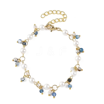 Natural Agate(Dyed & Heated) Faceted Round Beaded Chain Bracelets for Women BJEW-JB14248-01-1
