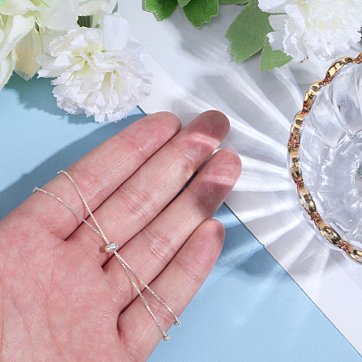 2Pcs 925 Sterling Silver Box Chain Slider Bracelet Making MAK-BBC0001-23-1