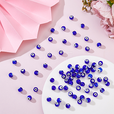 3 Strands Handmade Evil Eye Lampwork Round Bead Strands LAMP-HY0001-13A-1