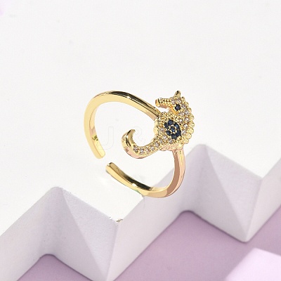304 Stainless Steel Cubic Zirconia Cuff Open Rings for Women RJEW-Z122-02G-01-1