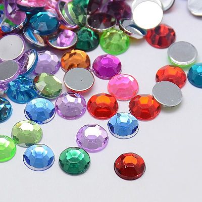 Faceted Half Round/Dome Acrylic Rhinestone Flat Back Cabochons X-GACR-YPO12MM-M-1