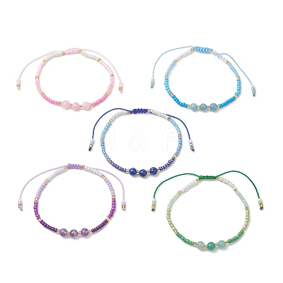 Adjustable Natural Gemstone Beads Braided Bead Bracelets for Women BJEW-MZ00286-1