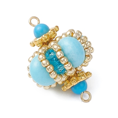 Dyed Synthetic Imperial Jasper & Handmade Glass Seed Beaded Rhombus Connector Charms PALLOY-MZ00960-02-1
