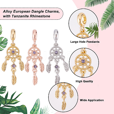 18Pcs 3 Colors Rack Plating Alloy European Dangle Charms FIND-DC0001-25-1