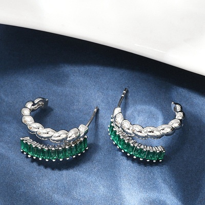 Twist Brass Micro Pave Cubic Zirconia Stud Earrings EJEW-M082-16P-01-1