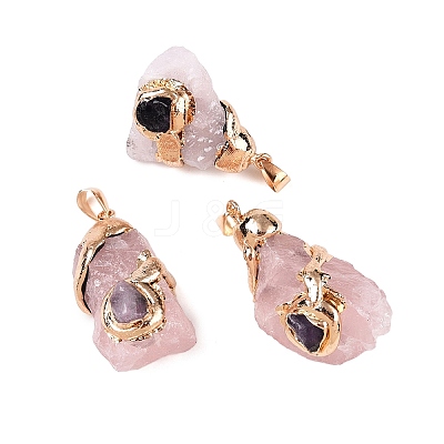 Raw Rough Natural Rose Quartz Pendants G-T138-175D-1