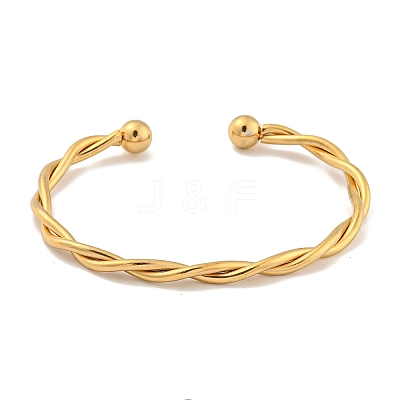 Ion Plating(IP) Twisted 304 Stainless Steel Cuff Bangles for Women BJEW-P331-08G-1