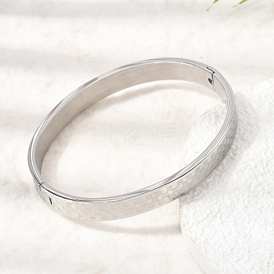 304 Stainless Steel Tartan Textured Hinged Cuff Bangles for Women SA-CBAC920-10P-1