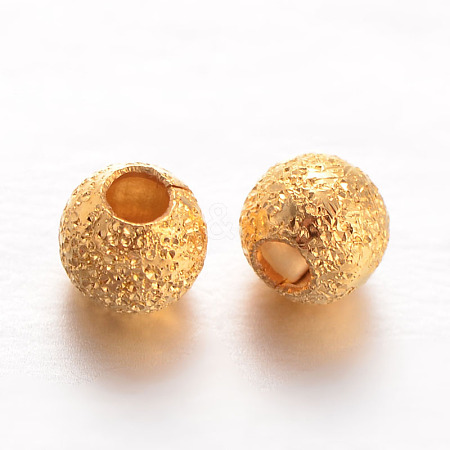 Round Brass Textured Beads X-KK-L129-23G-1