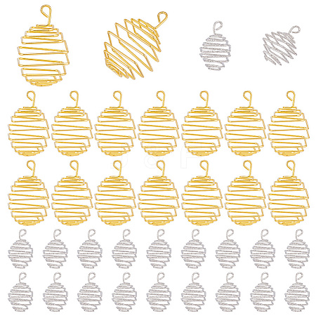 50Pcs 2 Colors Iron Wire Spiral Bead Cage Pendants IFIN-PH0002-11-1