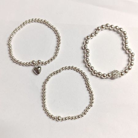 3Pcs 3 Style Iron & Polymer Clay Rhinestone Beaded Stretch Bracelets Set BJEW-PH01674-1