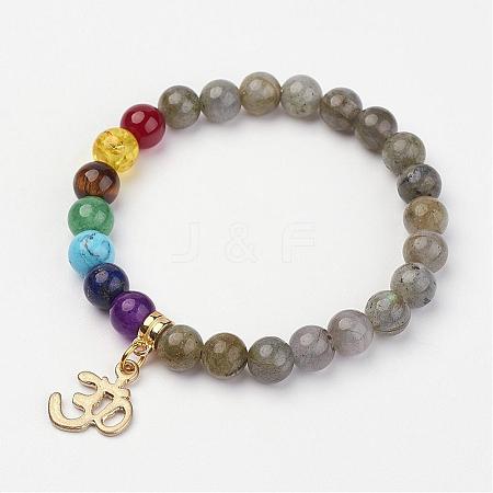 Labradorite Beaded Stretch Bracelets BJEW-P065-A-03-1