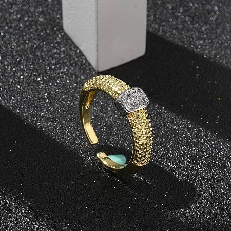 Brass Micro Pave Clear Cubic Zirconia Cuff Finger Rings for Women RJEW-B112-04GP-1