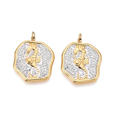 304 Stainless Steel and Polymer Clay Crystal Rhinestone Pendants STAS-T069-60E-1