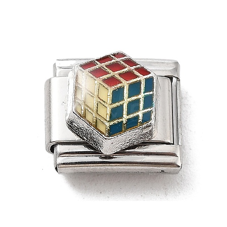 Cube 304 Stainless Steel Enamel Connector Charms STAS-L023-003B-1