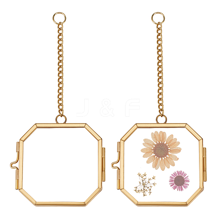 Octagon Brass Glass Hanging Photo Frame AJEW-WH0270-555B-1