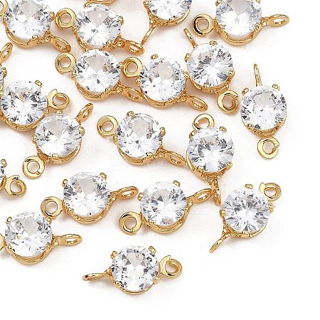 SHEGRACE Brass Pave Cubic Zirconia Flat Round Connector Charms XGRQ2O098-435A-G-1