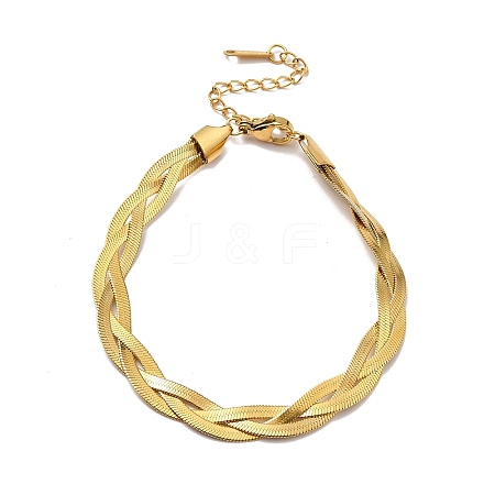 304 Stainless Steel Interlocking Herringbone Chain Bracelet for Men Women LS-BJEW-H554-01G-1