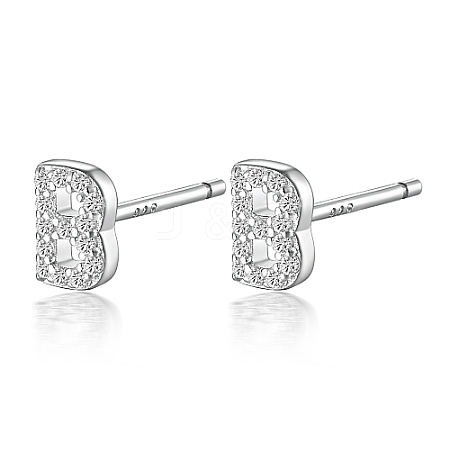 Anti-Tarnish Rhodium Plated 925 Sterling Silver Initial Letter Stud Earrings HI8885-02-1