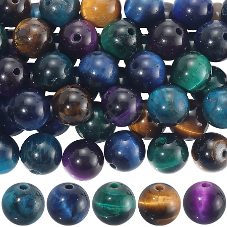 60Pcs 5 Colors Natural Tiger Eye Beads G-PA0001-11-1