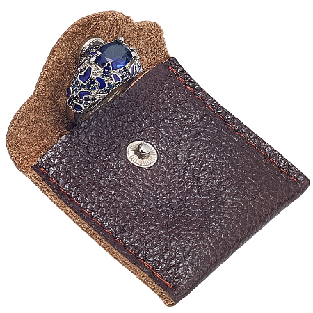 1Pc Square Leather Ring Storage Bags with Snap Button ABAG-CL0001-23-1