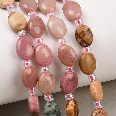 Natural Green Spot Jasper & Mookaite & Picture Jasper & Rhodonite & Lemon Jade Beads Strands G-Z135-A09-1