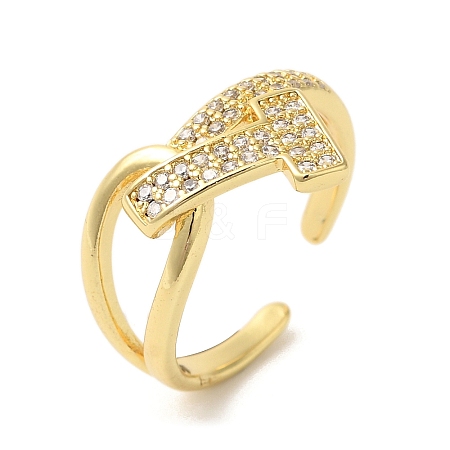 Initial Letter T Brass Micro Pave Cubic Zirconia Open Cuff Rings RJEW-U008-45G-1